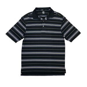 FootJoy Golf Shirt Mens L Large Black Striped Lightweight Performance Stretch